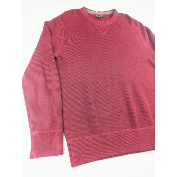 Eddie Bauer Crewneck Sweater Mens Medium Red Gray Cotton Knit Pullover Baggy - Picture 3 of 10